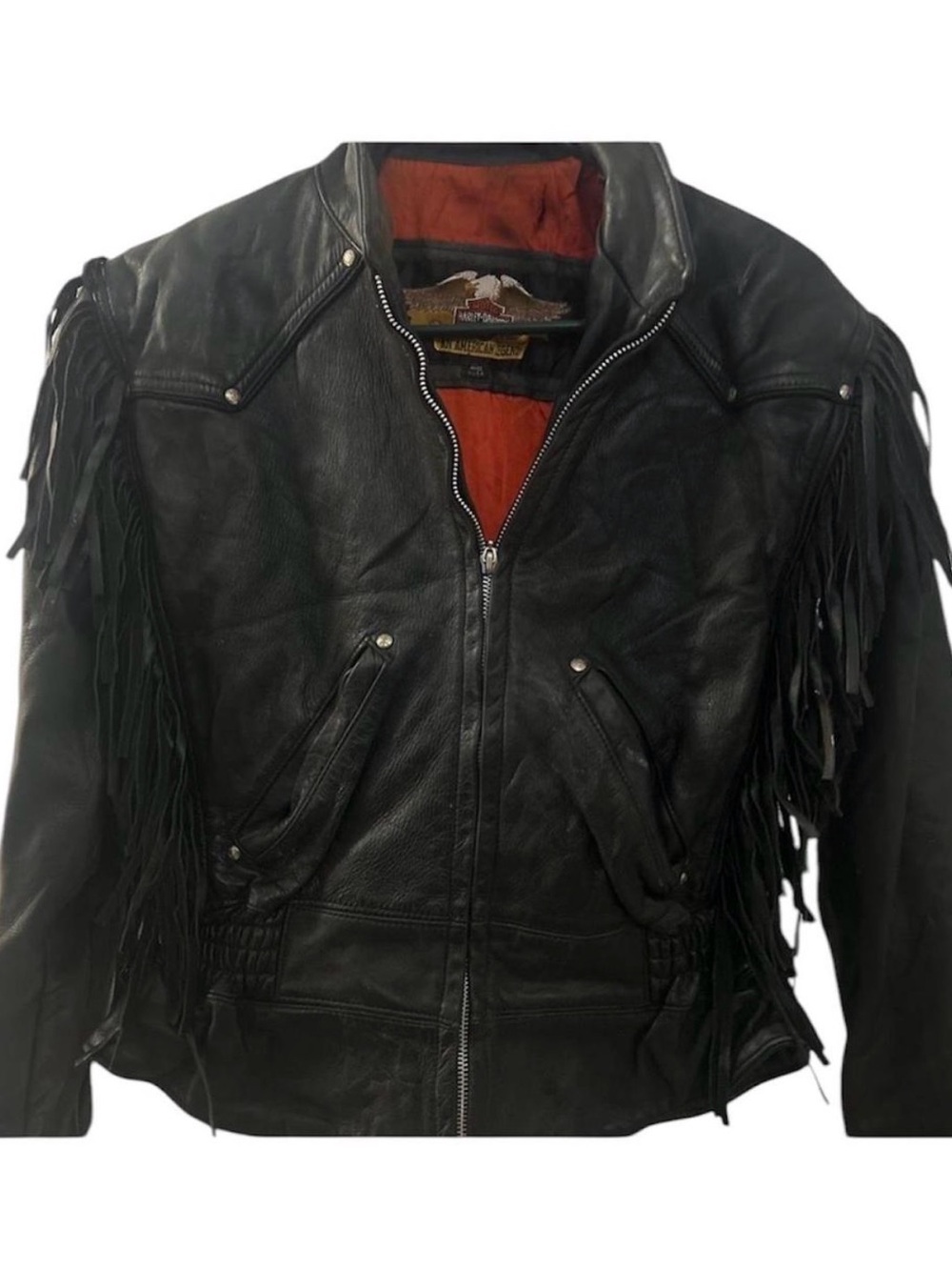 Vintage Black Leather Fringe Moto Jacket - Harley Davidson